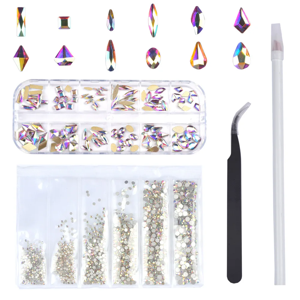 

1 Set Multi-shape Flat Back Multi-size Glass Crystal/AB/Rainbow Rhinestone Nail Art Craft Crystal 3D Nail Art Decor Flat Back