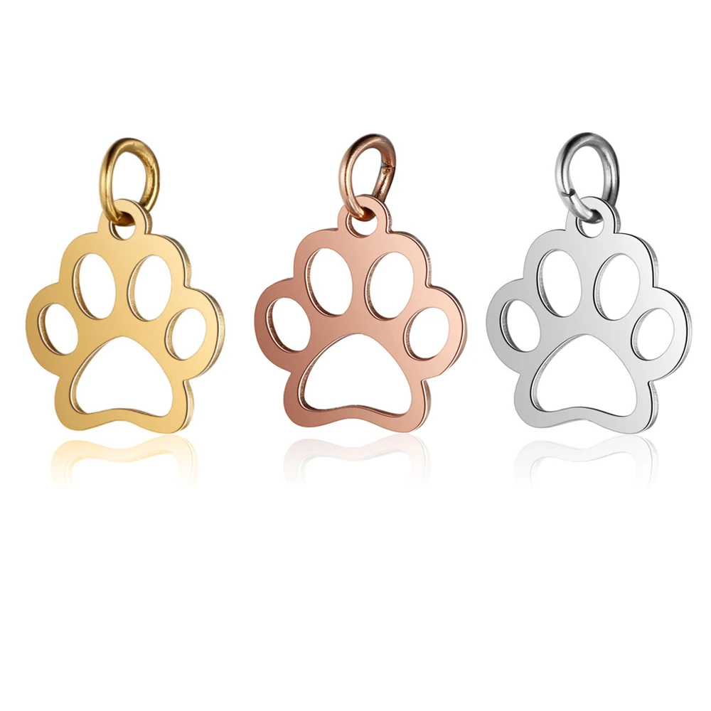 10Pcs Stainless Steel Dog Paw Print Charms for Jewelry Making Hollow Footprint Charm Polished DIY Jewelry Findings