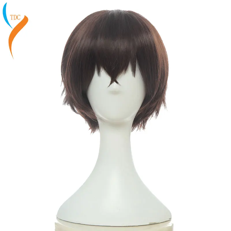 Nuovo Arrivo Anime Bungo Cani Randagi Dazai Osamu Breve Marrone Capelli Ricci Resistente Al Calore del Costume di Cosplay + Protezione Della Parrucca