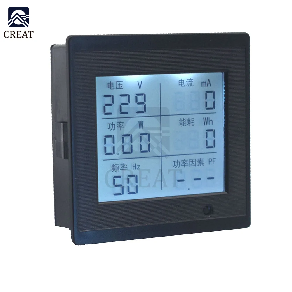 LCD Digital Display AC Voltage Current Power Frequency Meter Power Factor Meter AC80-300V Monitor Household Multi-function Meter