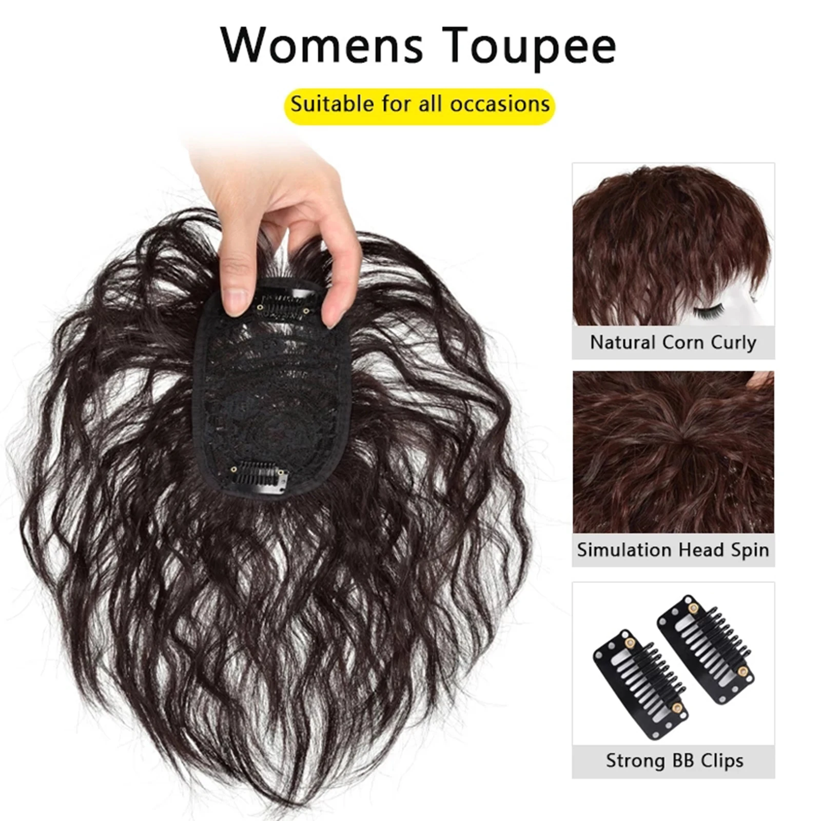 Natural Brown Synthetic Hair Pieces With Bangs Clip In Hair Extensions Black  Hairpieces Heat Resistant Fiber For Women