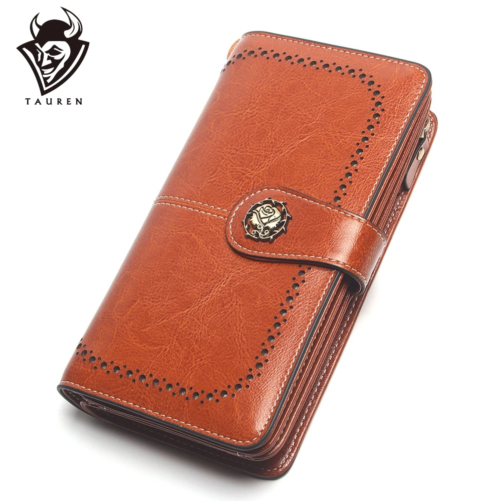 

Women Wallet Genuine Leather Business Clutch Bag Detachable Wristband Slidable Phone Clip Design Multi-Function