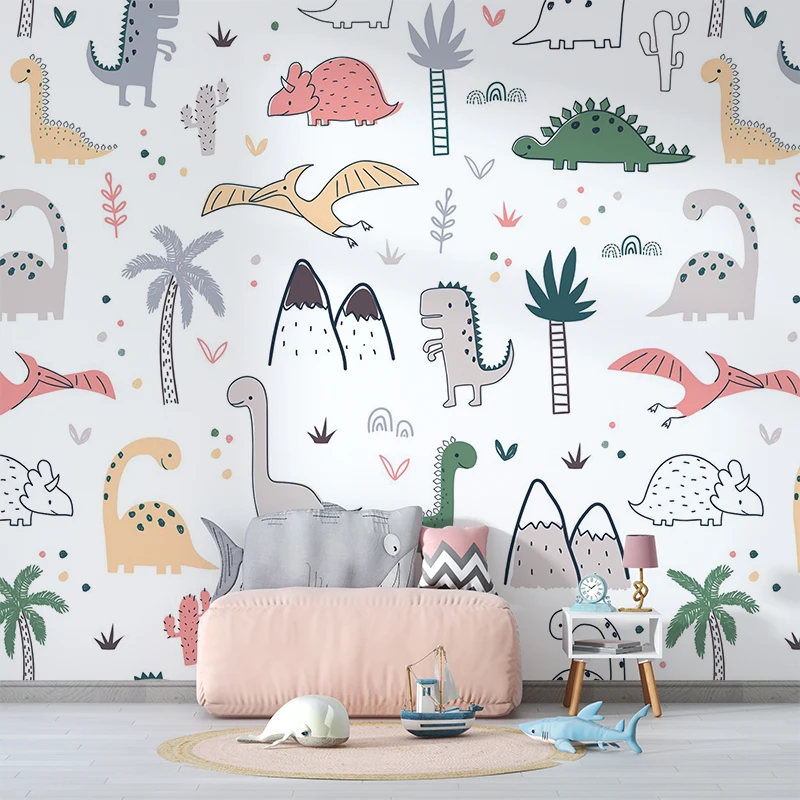 

Bacal Safari Removable 3d Wallpaper Non woven Cartoon kids room wall mural Tropical Jungle Animals 5D mural wallpaper home decor