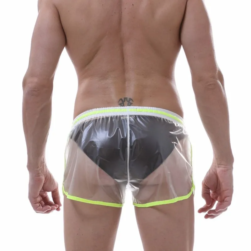 FCCEXIO Fashion Men Underwear See Through Boxer Trunks PVC Waterproof Men Performance Boxers Shorts Transparent Men Gay Wear