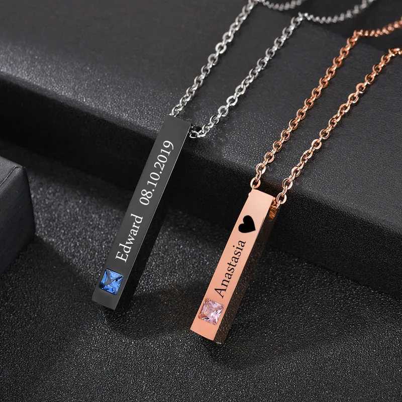 Nextvance Stainless Steel Custom Engraved Name Date Bar Black Color Necklace Women Men Lover Personalized Pendant Jewelry Gift