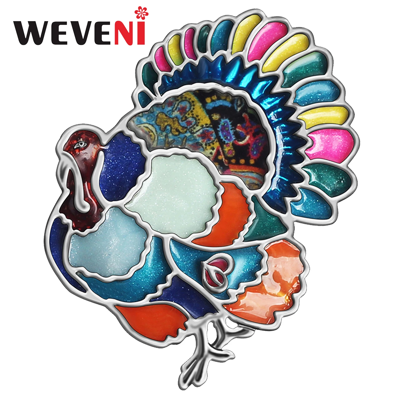 WEVENI Enamel Alloy Mental Thanksgiving Floral Cute Turkey Chicken Brooches Pin Fashion Jewelry For Women Teens Girls Charm Gift