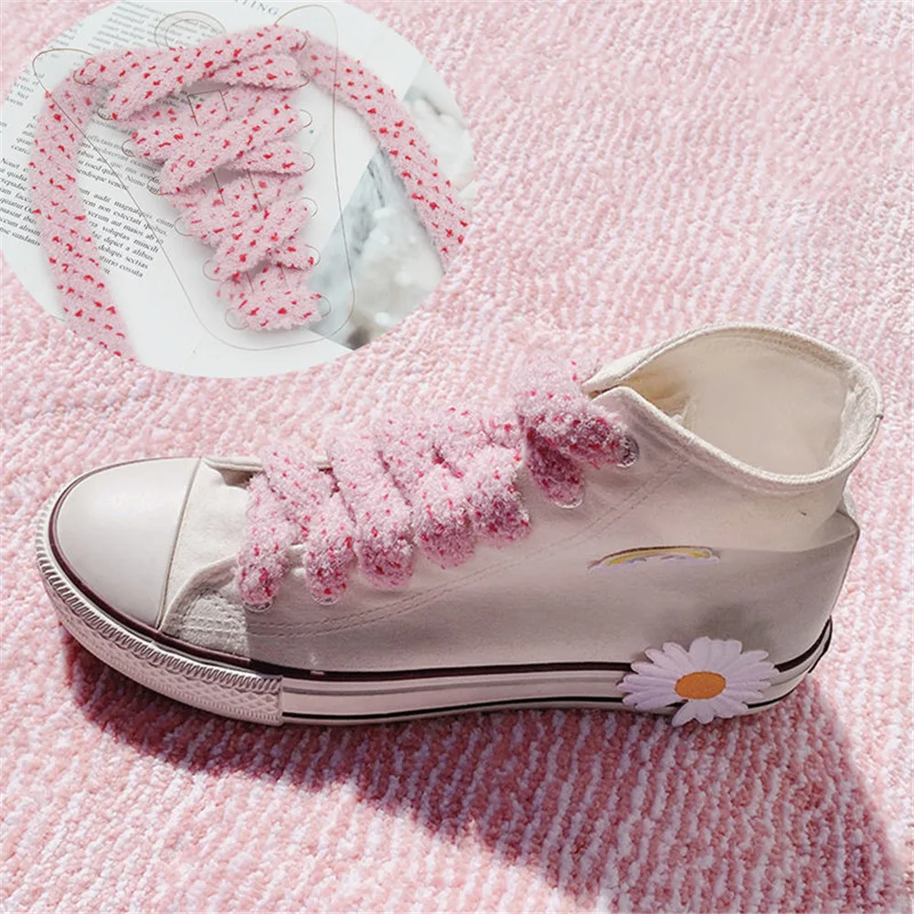 Fashion Ins Pink Hairy Soft Shoelace For Girls Cute caterpillar Women High-top Canvas White shoes Laces Accessories