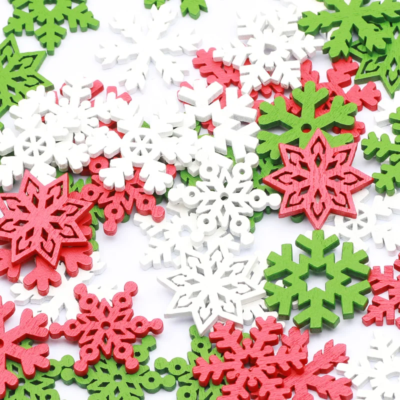 50Pcs 20/25mm Mixed Wooden Slice Christmas Snowflake Scrapbooking For Christmas Embellishment Craft DIY Handicraft Decoration