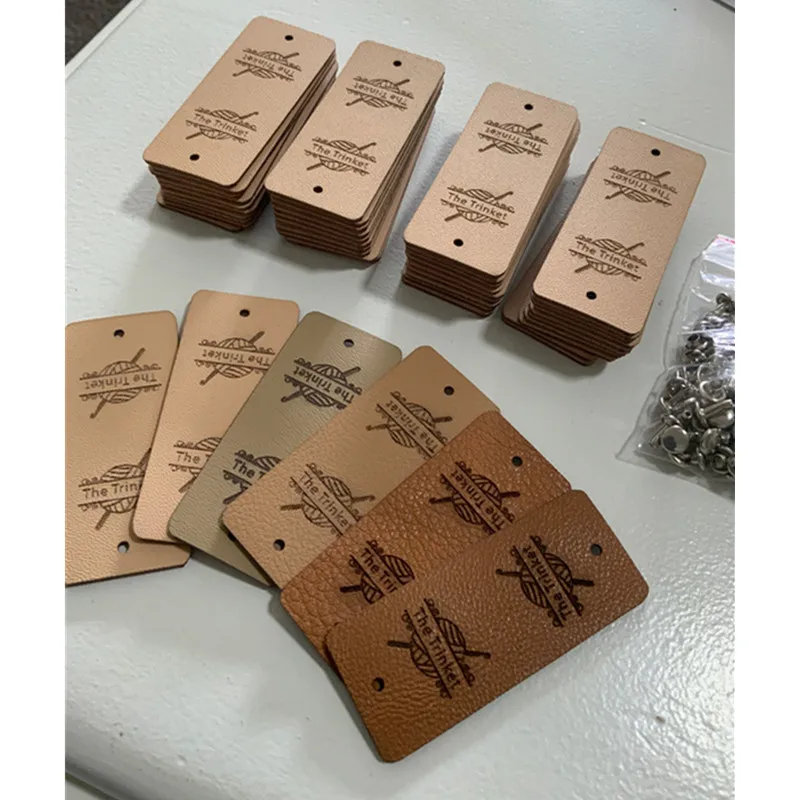 30pcs Labels for clothing personalized branding logo Crochet knitting Handmade tags with rivets Sewing garment hats -DIY label