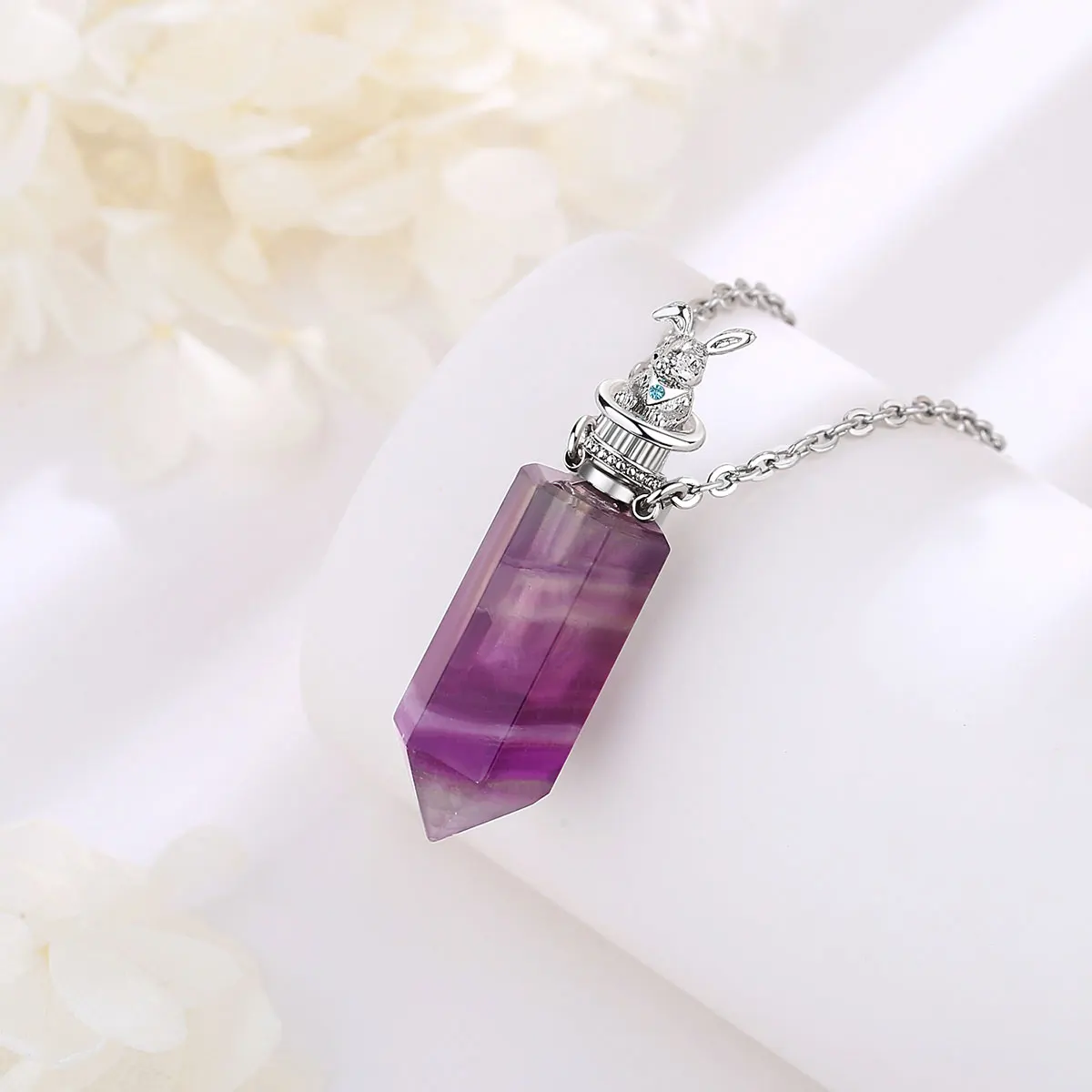 Eudora Natural Crystal Amethys Pendant Necklace Fine Simple Aromatherapy Essential Oil Women Natural Stone Healing Reiki Jewelry