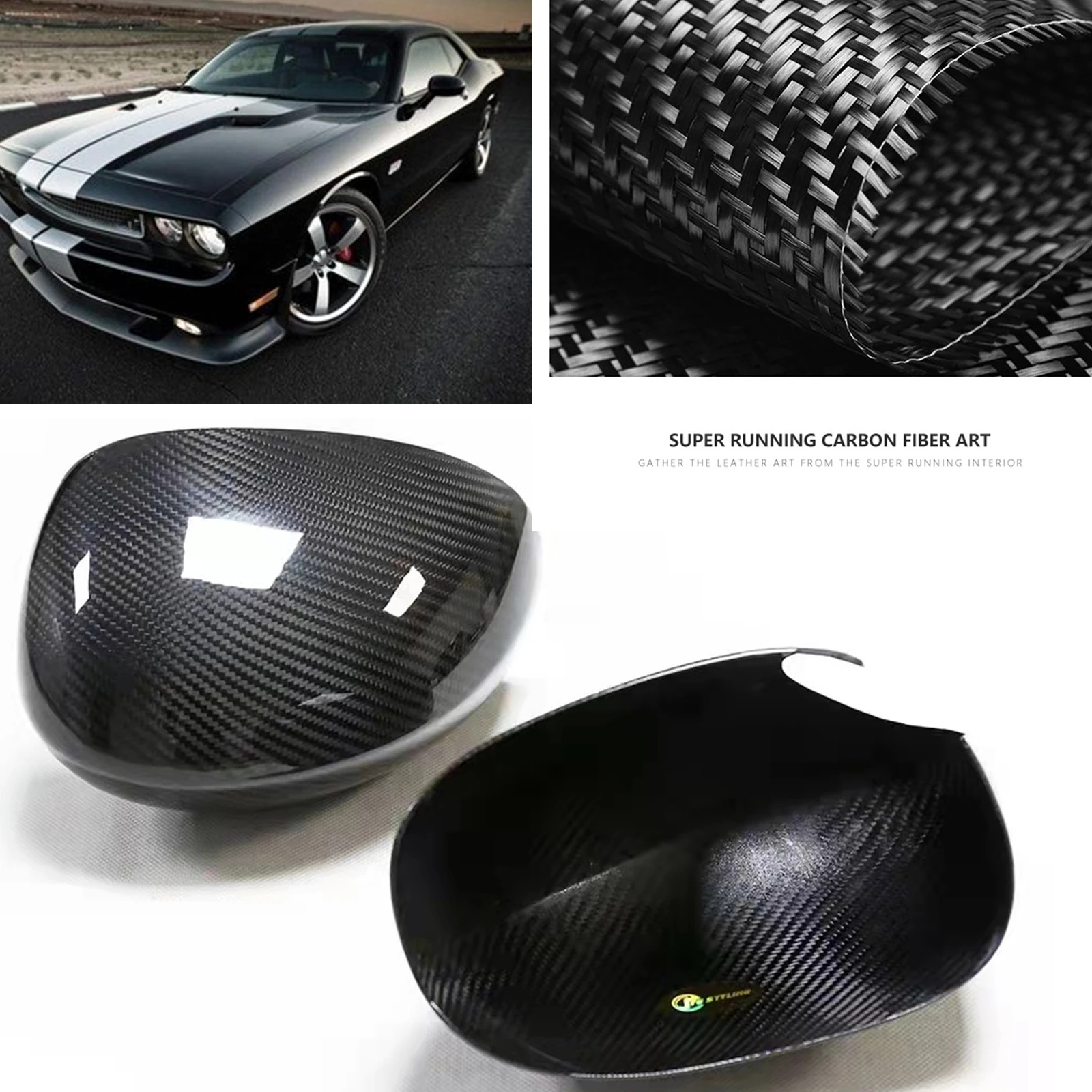 

For Dodge Challenger 2009-2020 Mirror Cover Real Dry Carbon Fiber Add On Car Exterior Rear View Cap Reverse Rearview Shell Case