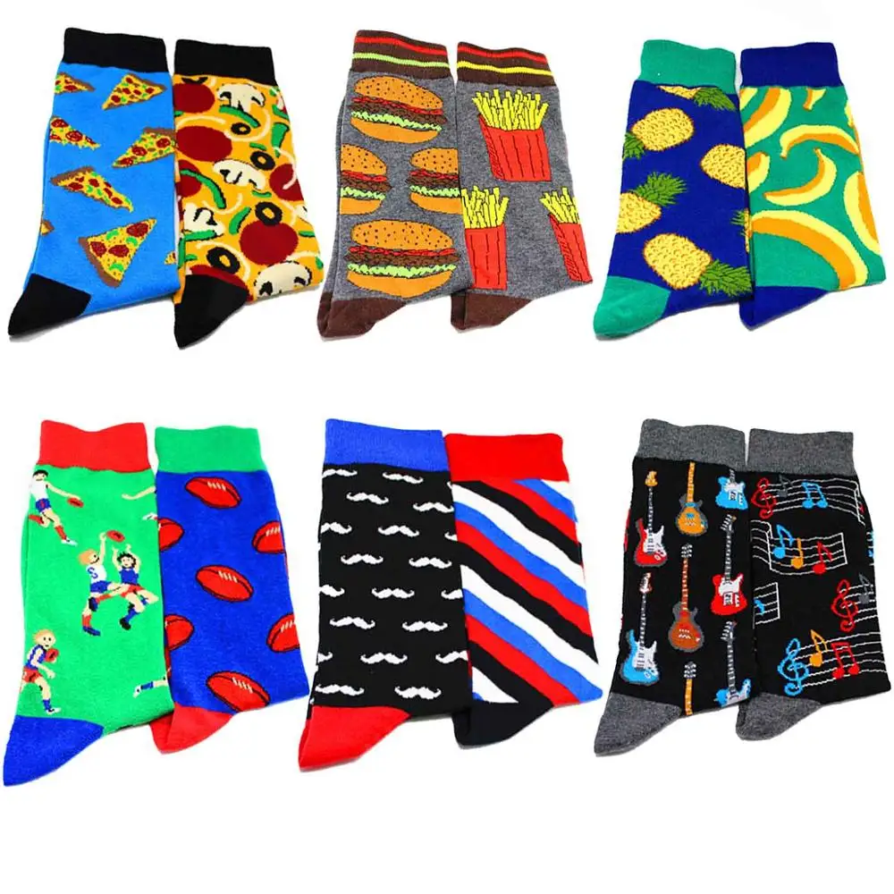 1 pair Casual Matching Socks Men's Different Design Combinations fries pizza pineapple Funny Cotton Crew Colorful Funny Socks