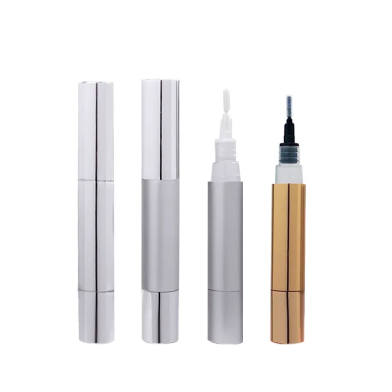 100Pcs 5ml Gold Silver Empty Cosmetic Twist Pens with Brush Tip Lip Gloss Brush Applicators Eyelash Growth Liquid Tube