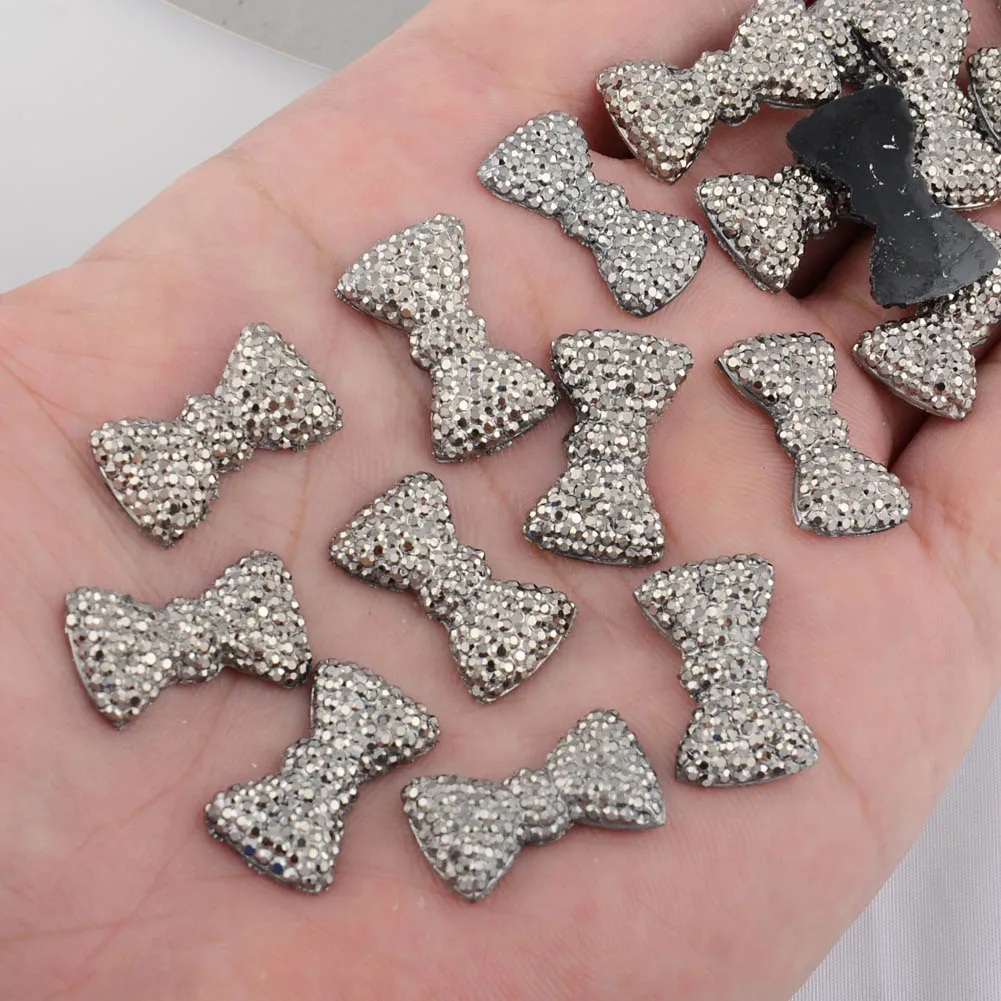 BOLIAO 40Pcs 12*20 mm (0.47*0.79 In) Bow Shape Resin FlatBack Shiny Delicate Home Holiday Decoration Craft DIY No Hole