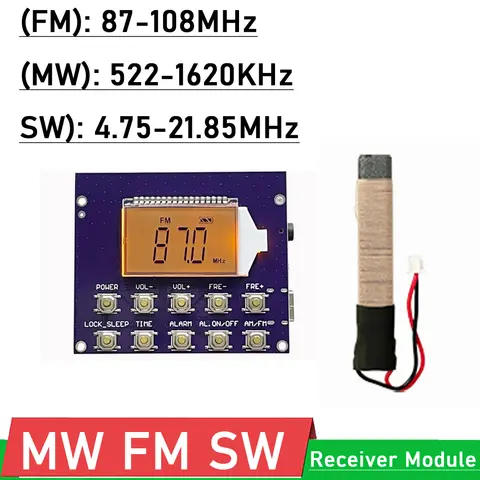 풀 밴드 MW FM SW AM 라디오 수신기 모듈 단파 중파 디지털 시계 LCD 디스플레이 라디오 캠퍼스 방송 주파수