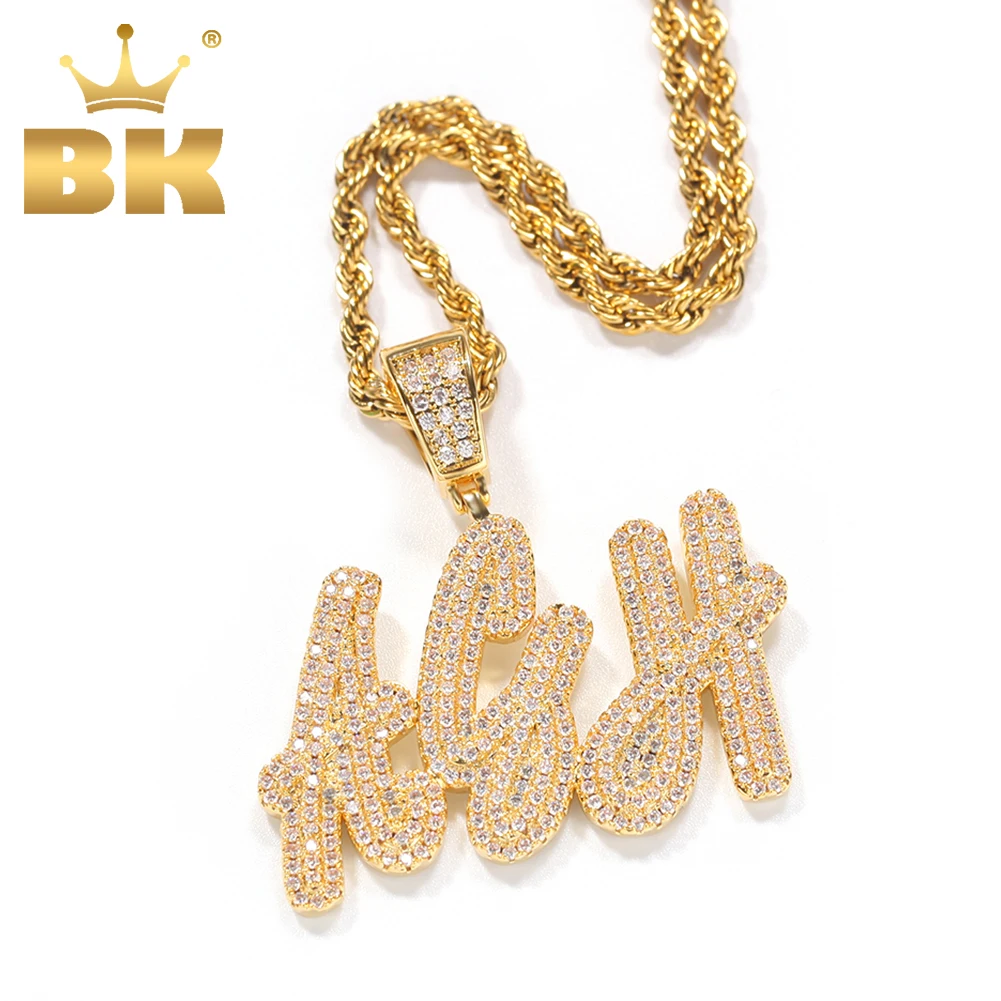 

THE BLING KING Double-layer Overlapping Cursive Font Pendant Solid make Your Words Necklaces Iced Out Zirconia Hiphop Jewelry