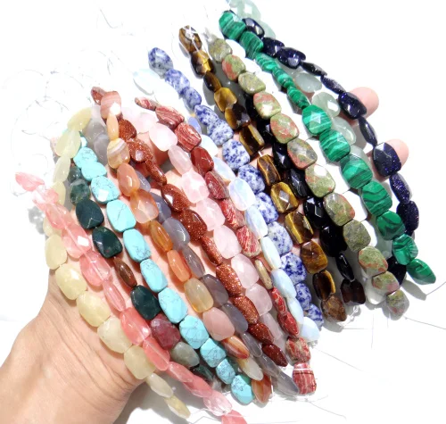 12*16mm Natural stone Quartz crystal Turquoises tiger eye section beads pendant for Diy Jewelry Making Necklace Accessories12pcs