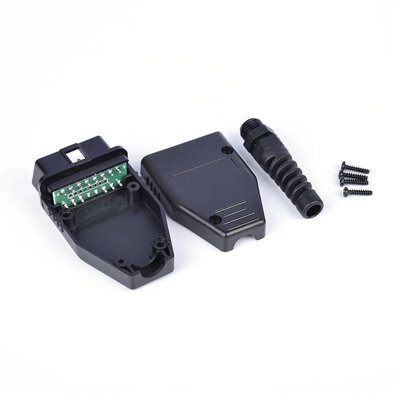 OBD2 16pin Male Connector Car OBD Shell Plug + Housing +SR+ Screws with Green PCB Board J1962 OBD2 Diagnostic Interface Socket