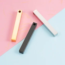 Fnixtar 20Pcs/Lot 6*45mm Stainless Steel 3D Gold Steel Color Stamping Bar Blank Long Square Bar Pendant Charms DIY Jewelry