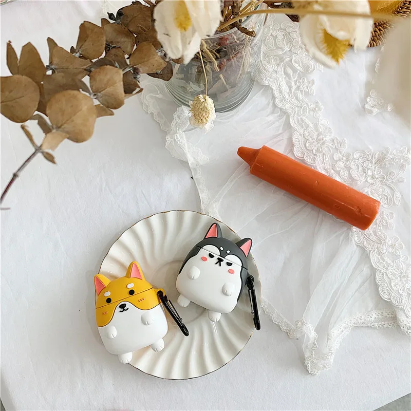 Caixa de silicone para fone de ouvido de desenho animado 3d, shiba inu dog, capa de proteção para fones de ouvido sem fio bluetooth 2/1, acessórios