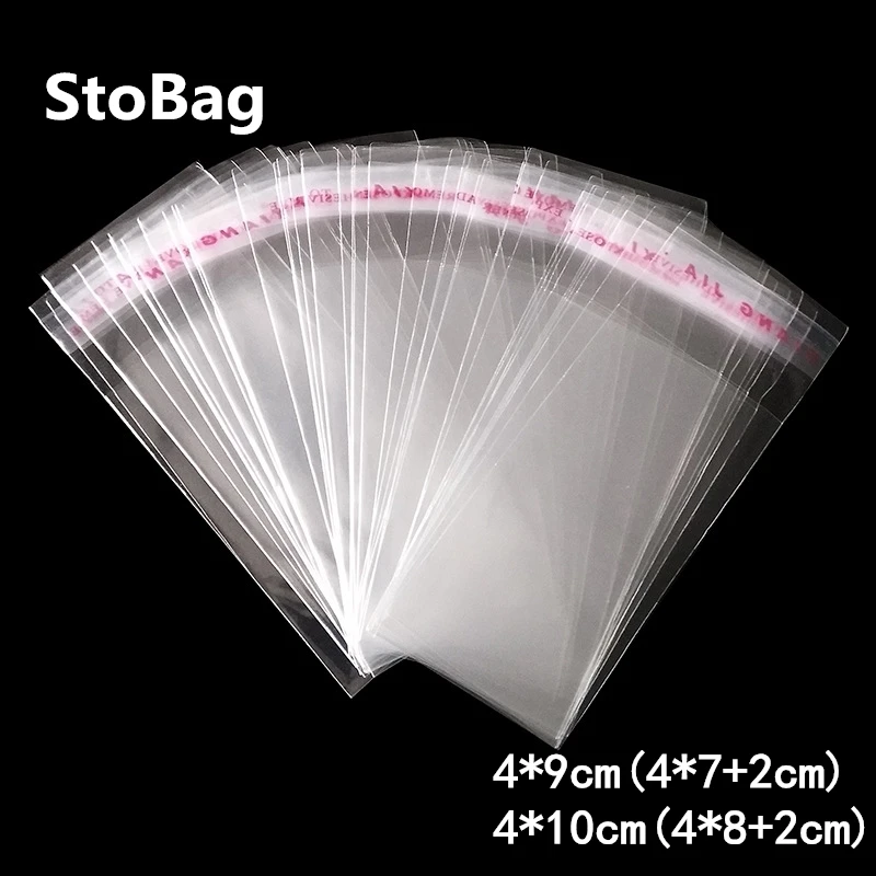 StoBag 1000pcs 4*9/4*10cm Clear Self Adhesive Bags Jewelry Packaging Resealable Opp Poly Food Candy Gift Packing Plastic Bag