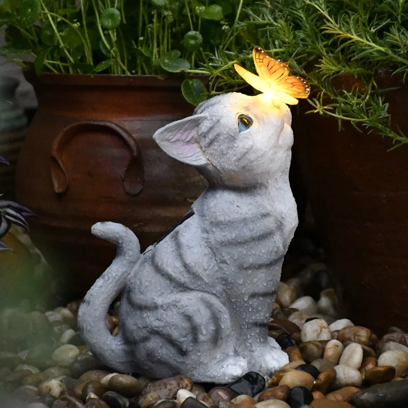 

Creative Resin Cat Solar Sculpture Ornaments Outdoor Villa Courtyard Statue Crafts Garden Micro Landscape Decoration Accessories