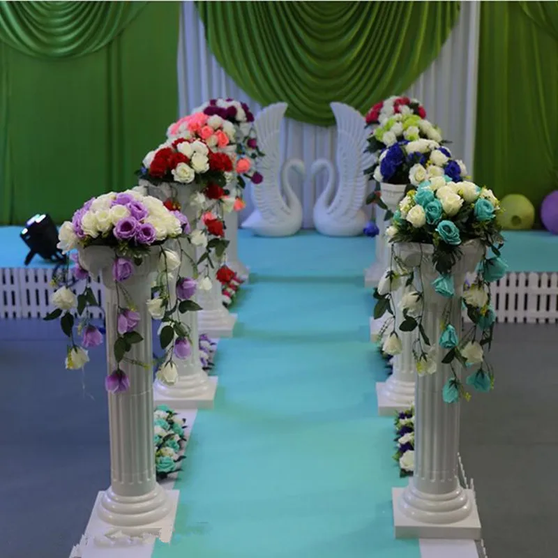 2Pcs/Lot Artificial Rose Lily Flower With White Roman Column Road Cited Aisle Runners Pillar for Wedding Celebration Decoration