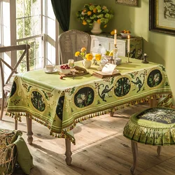 American Jungle Print Tablecloth Green Luxury Velvet Table Cloth Tassel Decor Cabinet Cover Cloth Dining Table Decor Tablecloth