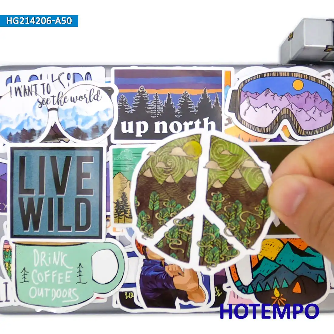 50PCS Travel Stickers Camping Climbing Hiking Funny Pattern Outside Explore Trip for Phone Laptop Luggage Car Waterproof Sticker