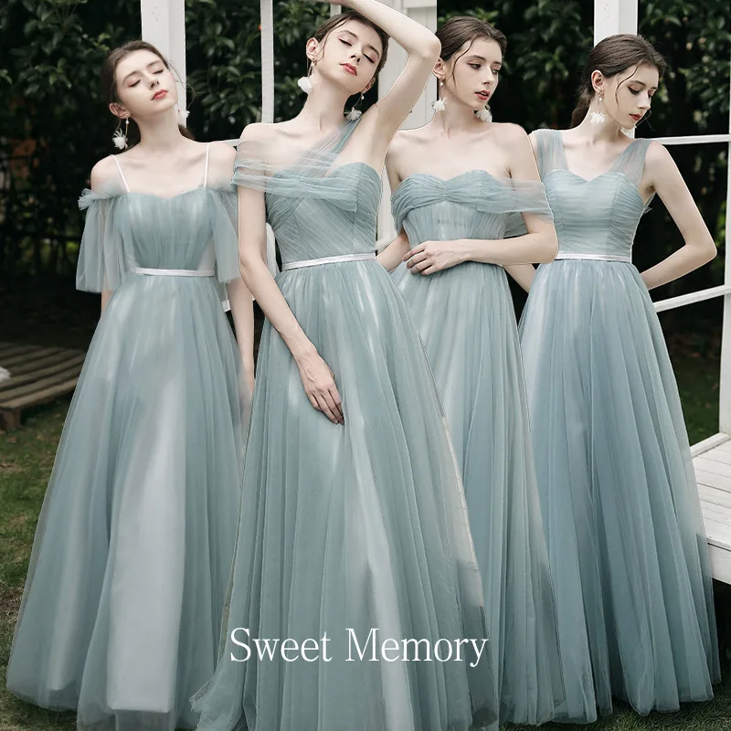 Custom Made Long Pink Bridesmaid Dresses For Wedding Party Robe De Soiree Mesh Tulle Dusty Green Graduation Vestido Prom Dress