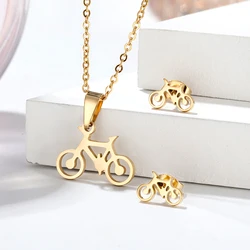 New stainless steel necklace earrings female men's classic bicycle pendant clavicle chain simple boyfriend boy jewelry set Gifts