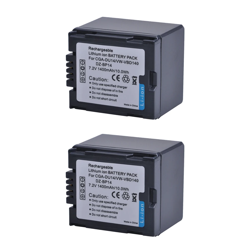 

2pc 1400mAH CGA-DU14 VW-VBD140 DZ-BP14 CGA DU14 Li-ion Battery For Panasonic DU06 DU07 NV-GS10 VDR-M70/M50 NV-GS10 CGA-DU12