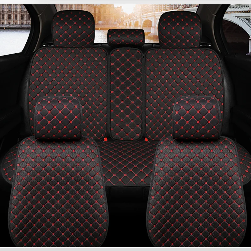 Flax Car Seat Cover Breathable Plus Size Auto Seat Cushion Protector Front Rear Back Seat Pad Mat With Backrest fit Car Suv Van