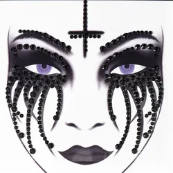 Halloween Gefälschte Tattoo Schädel Knochen Gesicht Kunst Schmuck Strass Aufkleber für Karneval Nacht Clubbing Make-Up Körper Kunst