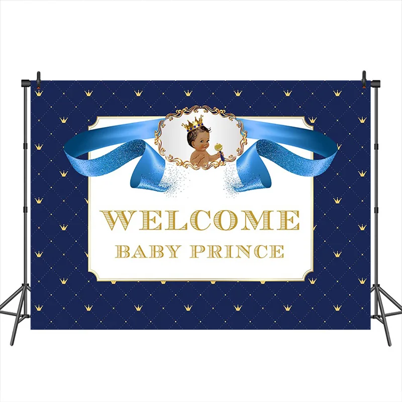 

Mocsicka Baby Shower Backdrop Royal Boy Prince Bule Background Customized Banner Decoration Photography Backdrops Studio Shoots