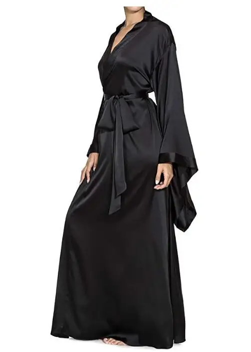 Fashion Sexy Pajama Dress Lingerie with Robe Long Sleeve Lace Nightgown with Belt Sleepwear Satin Women Bridesmaid Bathrobe