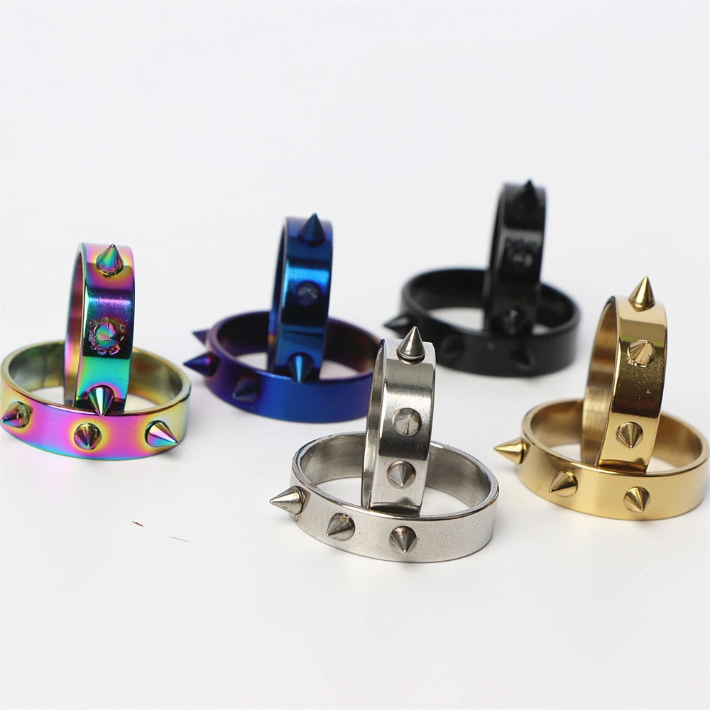 10Pcs/lot Punk Spike Stainless Steel Rings For Women Men Mix Color Fashion Jewelry Party Gifts