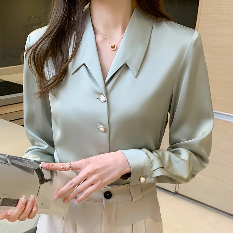 Long Sleeve Chiffon Blouse Shirt Blouse Women Blusas Mujer De Moda 2024 Turn Down Collar Office Blouse Tops Women Blouses E233