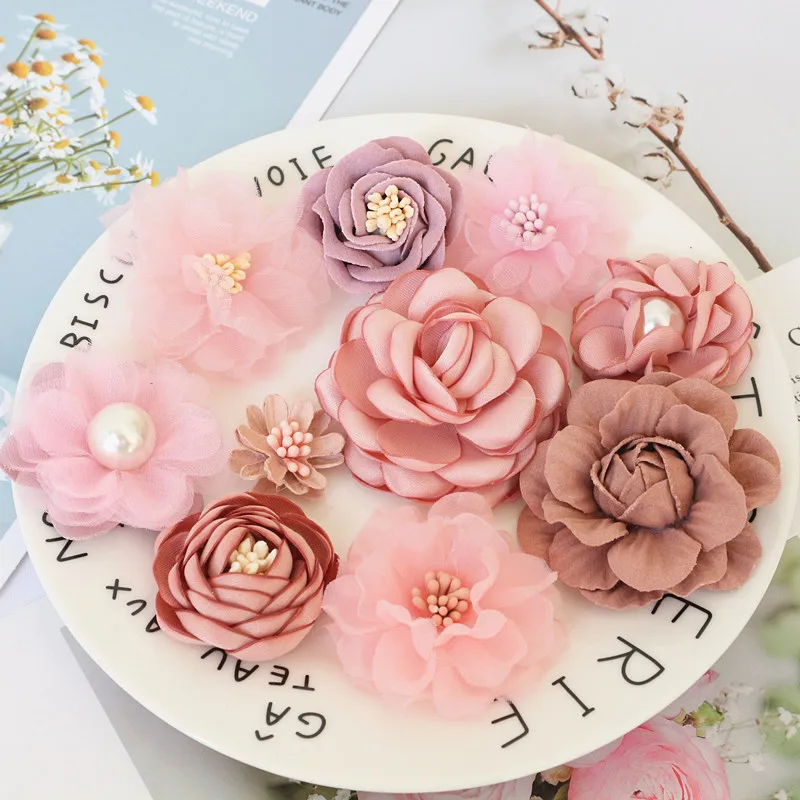 10 teile/satz mischen Stoff Blumen Simulation Blumen kopf Dekoration Blumen für DIY Zubehör – Detail 21