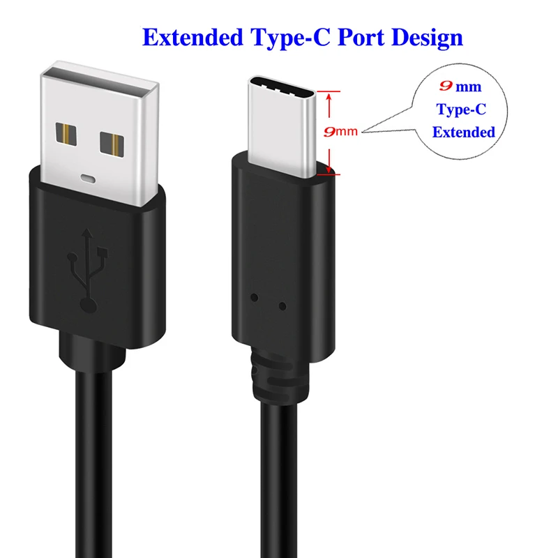 9Mm Long USB Type-C Extended Tip Fast Charger 3A Cable For AGM A10 X3 A9 ,Blackview BV6300 Pro BV6900 BV9600E BV9900 Pro