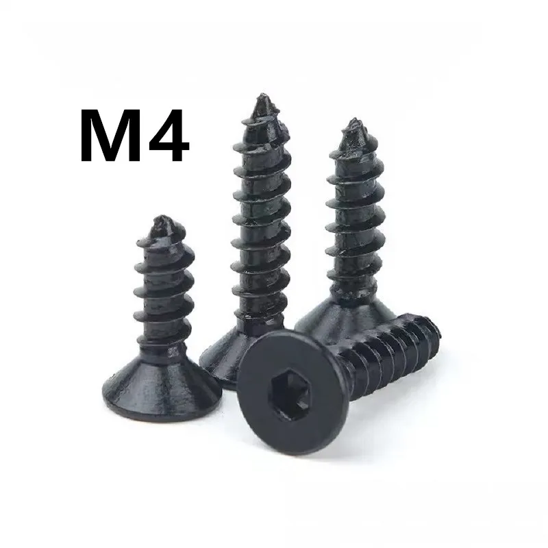 100pcs/lot M4x8/10/12/16/20/25/30mm Black 304 Stainless steel Countersunk Head Hexagonal Self Tapping Screw Flat Head Screws