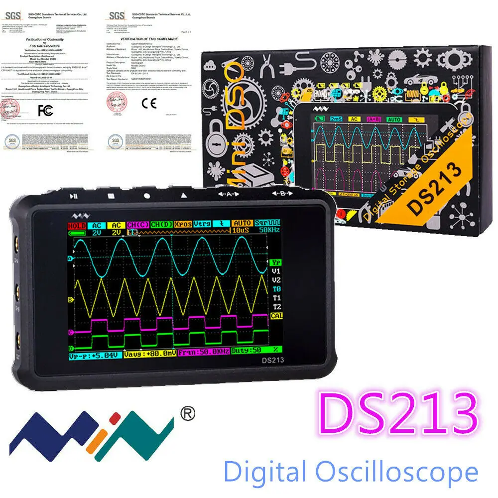 DS213 MINI Digital Oscilloscope Portable LCD Display 4 Channel 15MHz 100MS/S USB Oscilloscopio Pocket-Sized Storage Oscilloscope