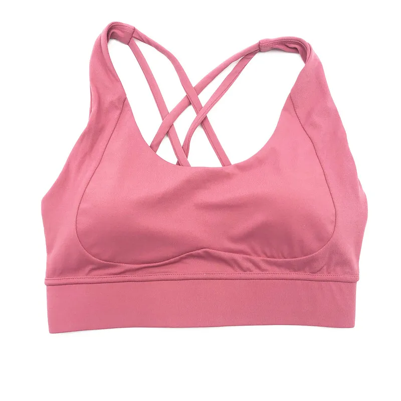 Sexy Women Fitness Bra For Women Crop Sports Top Beautiful Back With Seamless Buckle Running Push Up Cross Back With Chest Pad