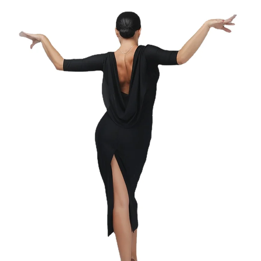 Black Backless Women Latin Dance Dress Dancing Clothes Dance wear Rumba Dress Latina Salsa Dress Party Dress Tango