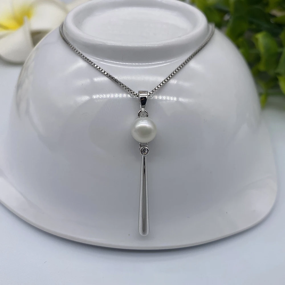 

Sinya 925 Pure Silver Stick Pendant Charm Natural Freshwater Pearl Necklace Include 18inch Chain Fashion Hot Jewelry for Women