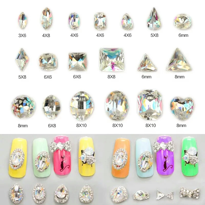 Nail Art Crystal Rhinestone AB Smart Color Pointed Bottom Elf Stone 3D Fashion Fingernail DIY Decoration Accessories 20/50pcs