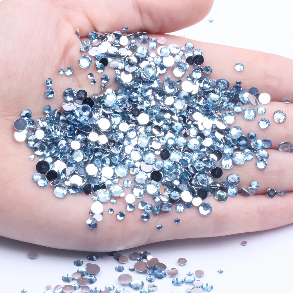 Light Blue Glue On Resin Rhinestones 2-6mm Round Flatback Non Hotfix Diamonds Applique For Wedding Clothing DIY Supplies