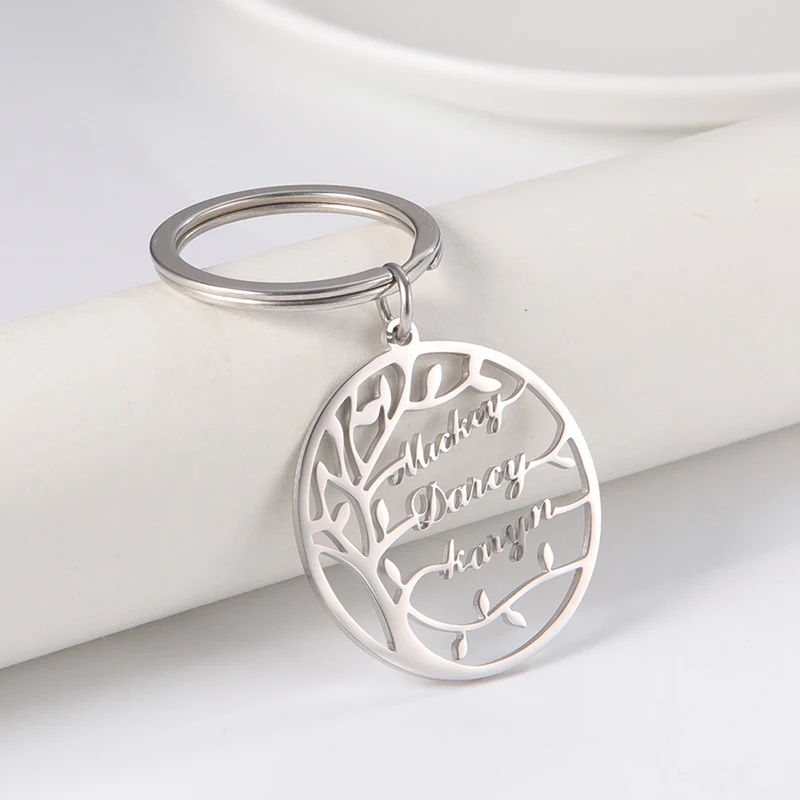 Custom Keychain Personalized Tree of Life Key Chain For Men Stainless Steel Key Ring Customized Jewelry Boyfriend Christmas Gift