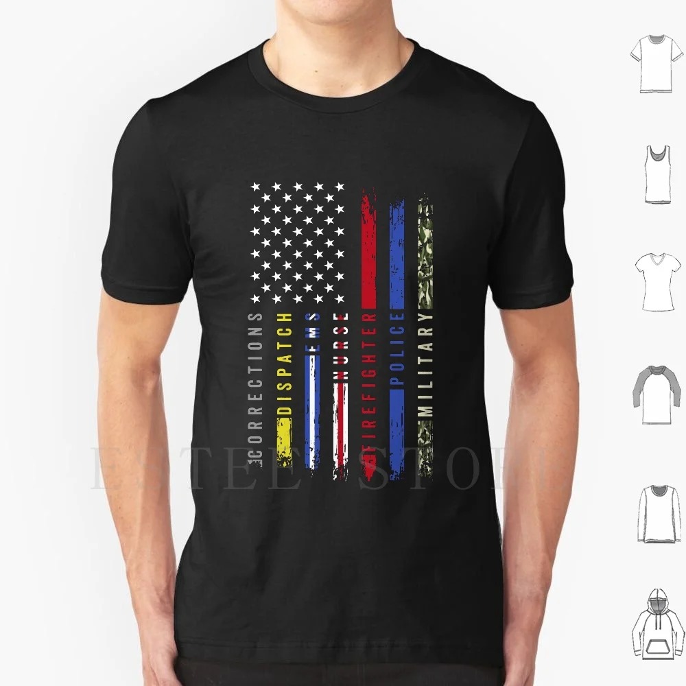 First Responders Hero Flag Usa Thin Line Salute T Shirt DIY Big Size 100% Cotton First Responder Hero Flag Usa America