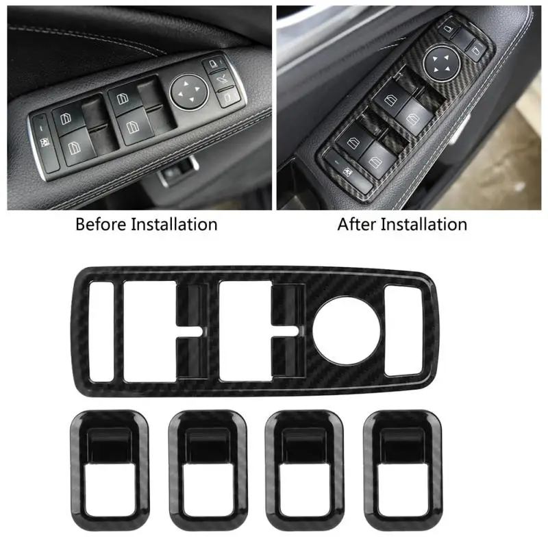 5Pcs Car Auto Carbon Fiber Venster Switch Trim Cover Frame Voor Mercedes Benz A B C E Cla gla Glk Ml Gle Klasse W204